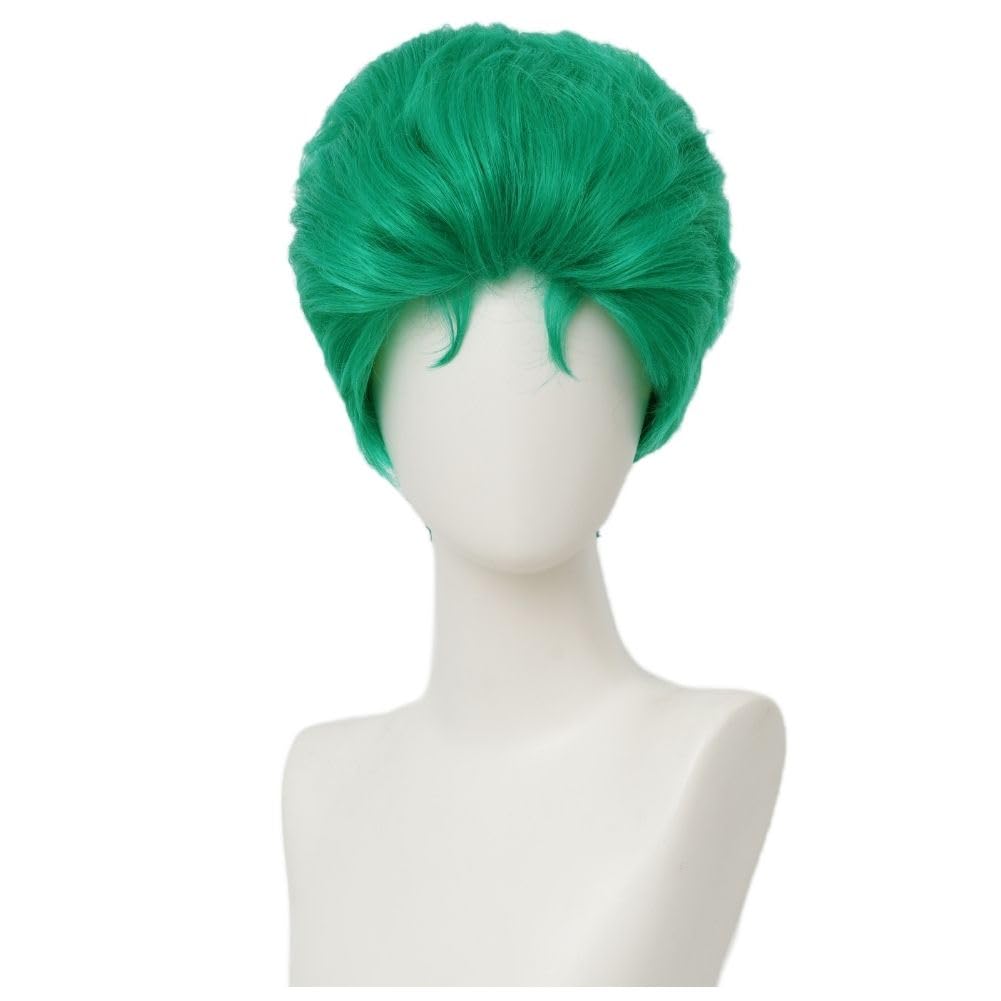 Siudus Green Short Anime Wigs for Men Layered Straight Synthetic Fibre Male Hair Wig for Cosplay Costume Halloween Use - Image 2