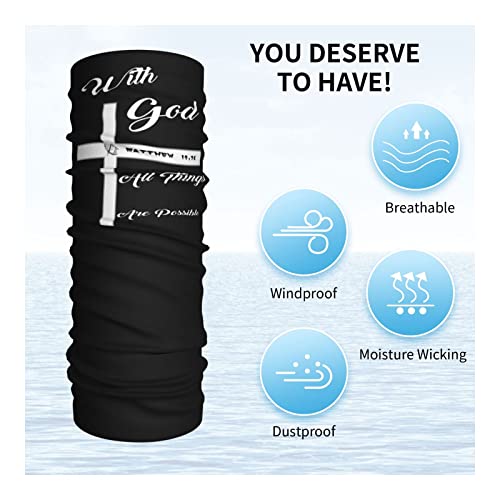 Christian Faith Jesus-with God All Things are Possible Seamless Neck Gaiter Face Mask Seamless UV Protection Shield Scarf Bandana for Motorcycle Cycling Riding Running Headbands White3