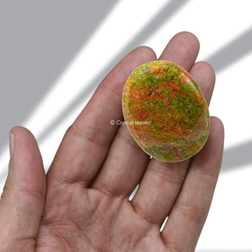 Image of Certified Unakite Crystal Palm Pebbles Stones for Anxiety Stress Relief Massage - AAA Grade Original Healing Gemstone Agate Palm Stone for Yoga Meditation Spiritual Reiki Feng Shui