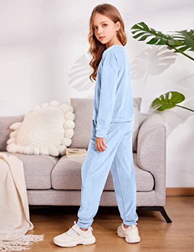 Image of Arshiner Girls 2 Piece Outfit Sweatsuits Set Kids Velour Sweatshirts & Sweatpants Tracksuits Set for Girls