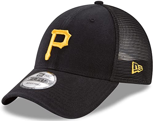 New Era MLB The League 9FORTY Team Color Primary Logo Mesh Trucker Adjustable Hat Cap One Size Fits All - Pittsburgh Pirates Black