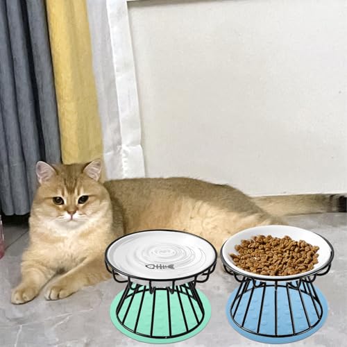 2Pcs Katzennäpfe Futternapf Katze Set mit Erhöht Ständer Metallhalter Base Haustiere Futterschüssel Anti Erbrechen Katzenschüssel für Katzen und Welpen