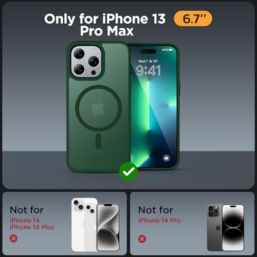 Image of Miracase Magnetic Series for iPhone 13 Pro Max Case [Compatible with MagSafe] [with 2X Screen Protectors] Military-Grade Protection, Anti-Fingerprint, Phone Case for iPhone 13 Pro Max, Dark Green