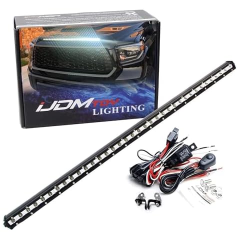 iJDMTOY Hood Scoop Mount 36-Inch LED Ultra Slim Light Bar Compatible with 2014-2021 Toyota Tundra, Includes (1) 108W High Power LED Lightbar, Hood Bulge Mounting Brackets & On/Off Switch Wiring Kit Cover