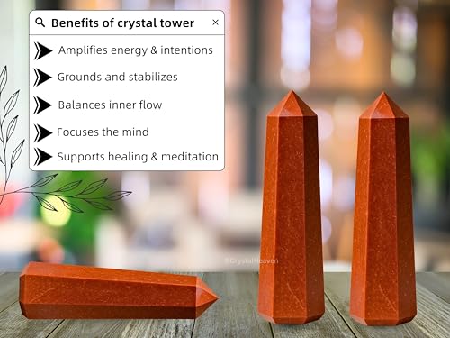 Image of Certified Red Jasper Crystal Tower Obelisk Point For Chakra, Healing And Balancing - Aaa Grade Original Certified Gemstone Agate For Reiki Meditation Yoga Spiritual (3-4 Inches)