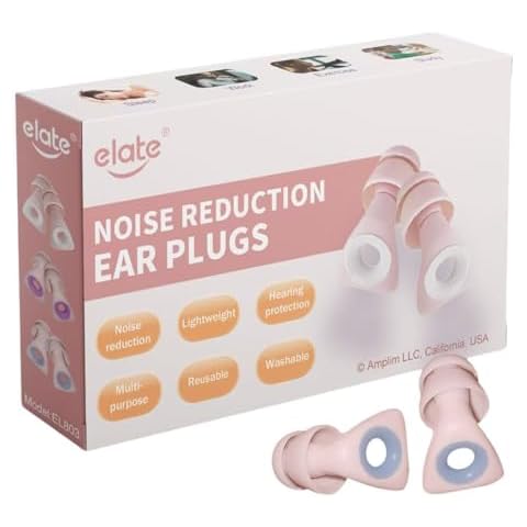 Elate Earplugs - Soft Silicone, Reusable, Noise Reduction - 6 Tips, 26dB for Sleep, Noise Sensitivity Cover