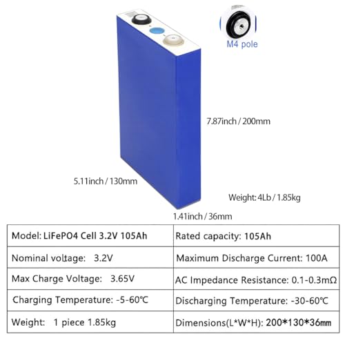 Image of EVE LiFePO4 Cell 3.2V 105Ah Grade A Battery Deep Cycle Lithium Iron Phosphate Rechargeable Battery with QR Code,Screws and Bus Bars