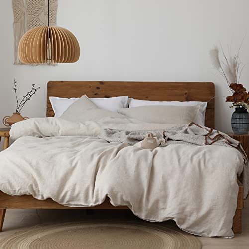 Image of XZ XIFA 100% Washed French Flax Linen Duvet Cover Set - 3 Pieces, Cooling & Textured Farmhouse Bedding for Hot Sleepers, with Zipper Closure (Natural Linen, Queen)