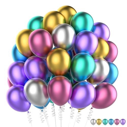 60 Piezas Globos Vistoso Metalizados,12 Pulgadas Globos de Látex Colores Metálicos para Cumpleaños Bodas Baby Shower Graduacion Fiesta Decoracion