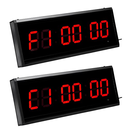 JEVX Reloj Digital de Pared Grande 7 en 1 con Mando a Distancia - Cronometro, Temporizador para Sesiones de Partido, Iluminacion en Color Rojo con 9 Niveles, Termometro, de Sobremesa y para Colgar