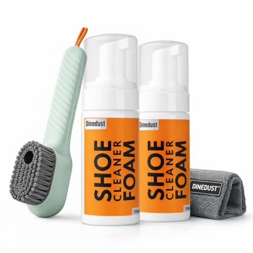 Image of Quick Shoe Cleaning Kit - 150ml Shoe Foam Cleaner & Medium Bristle Brush | Sneaker, Sports & Canvas Shoe Stain Remover Foam Spray | White Shoe Cleaner Kit