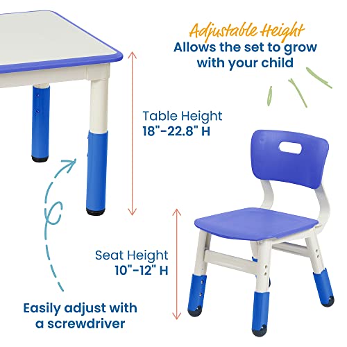 Ecr4Kids Square Resin Dry-Erase Activity Table With 2 Chairs - Indoor Kids Plastic Adjustable Table And Chair Set For Classrooms, Daycares, Homes, Cornflower Blue (3-Piece Set) #TOP2