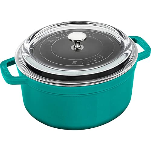 Image of Staub Cast Iron 4-qt Round Cocotte with Glass Lid - Turquoise