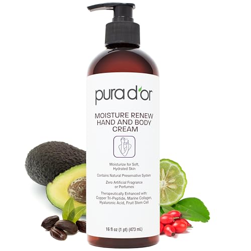 PURA D'OR 16 Oz Moisture Renew Hand & Body Cream – Ultra-Hydrating Daily Moisturizer with Organic Aloe Vera, Argan Oil & Shea Butter, Fast-Absorbing Formula for Dry, Sensitive Skin, Non-Greasy