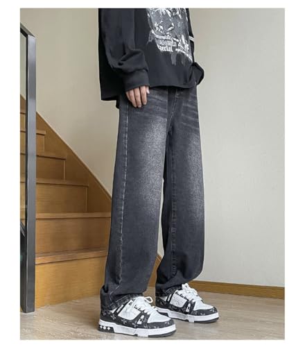 Pants Trousers Denim Versatile Wide Leg Casual Straight Jeans Men's Washed Comfortable Premium2