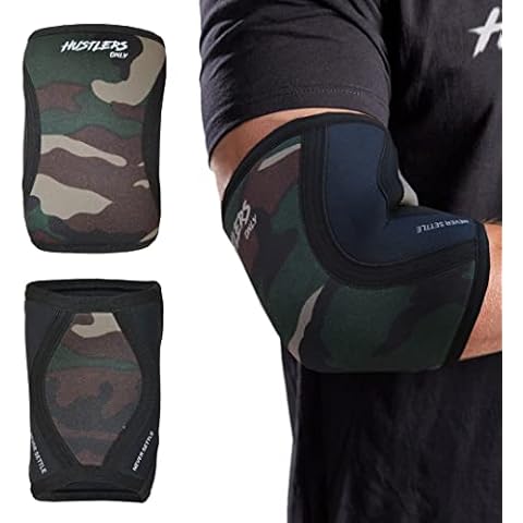 Hustlers Only Elbow Sleeves Weightlifting 5mm Neoprene Compression Elbow Braces for Instant Joint Pain Relief Elbow Support Sleeves for Gym Training, Fitness, and Workout. (M, Camo) Cover