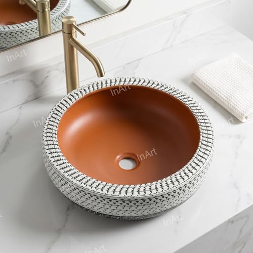 Image of InArt Matte Finish Ceramic Wash Basin, 40D x 40W x 15H cm, Brown, for Bathroom, Restaurant, Hotel