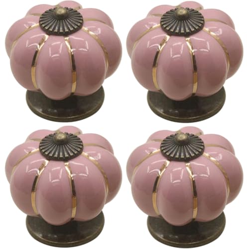 ZESLIV Lot de 4 boutons de meubles, en céramique, 40 mm, en forme de citrouille, pour tiroir, armoire, chambre d'enfant, rose