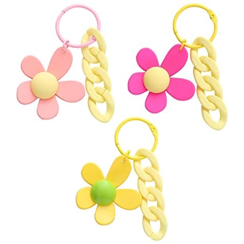 NUITS DE JUIN Cute Flower Keychain for Women - Colorful Car Keychain Purse Keyrings Accessories Bag Charms, Earphone Case Decoration Cover