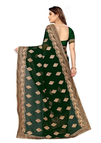 Image of B BELLA CREATION Women's Maroon Georgette Saree with Heavy Golden Embroidery Work & Unstitched Blouse Piece