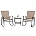 Shintenchi 3 Piece Rocking Bistro Set, Outdoor Furniture with Rocker Chairs and Glass Coffee Table Set of 3, Balcony, Porch Furniture for Small Space, Brown