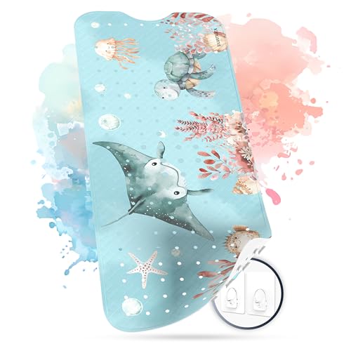 SilverRack Tapis de bain pour enfant antidérapant [100x40cm] - Tapis de bain antidérapant pour bébé et enfants sans BPA - Tapis de bain pour enfant - pour bébé et enfants - Raie monde sous-marin vert