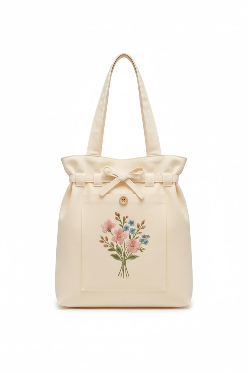 haveglam Embroidered Canvas Tote Bag for Women | Floral Design Cotton Shoulder Bag | Reusable Shopping & Office Handbag Multi-Purpose Bags-picture-18