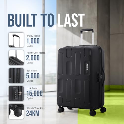 Image of American Tourister Ivy 2.0|Medium Size Check-in Spinner Trolley Bag (68 cm)|360 8 Wheel Travel Luggage|Hard Case Polypropylene (PP) Suitcase|Combination Lock|Black