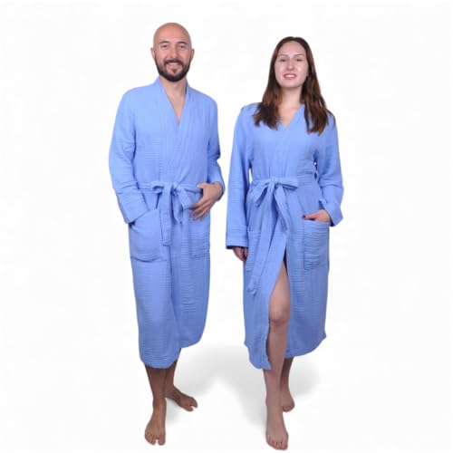 Image of Muslin Bathrobe - Cotton Gauze Robe for Women and Men - Lightweight Breathable Summer Kimono - Boho Spa /Maternity Robe