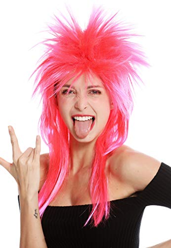 WIG ME UP - DH1069-PC13TPC5 party wig carnival punk mullet rocker wild 80's wave backcombed long red pink mix