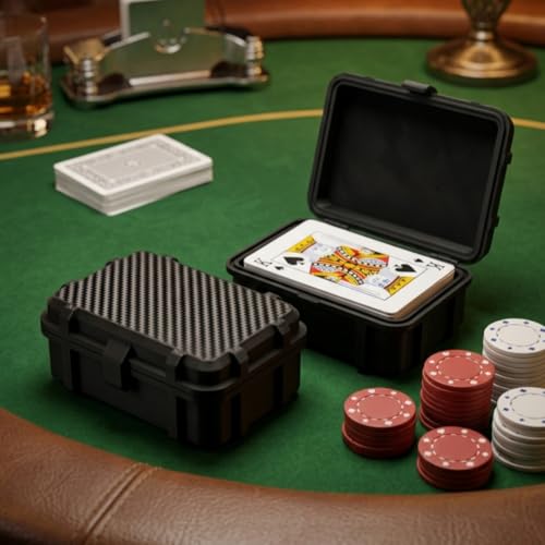 Image of Rugged Playing Card Storage Box with Snap Lock, Premium Carbon Fiber Finish, Durable Travel Case for Card Decks, Universal Compatibility - Holds upto 2 Deck (Black)