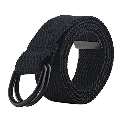 E-Living Store Men's and Women's Canvas D-Ring Belts With Metal Tip, (Available in Multiple Solid Colors & Sizes), Black, XXX-Large (Waist Size 52-54