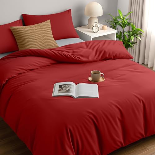 Utopia Bedding Housse de Couette 200x200 cm avec 2 Taies d'oreiller 50x75 cm (Rouge)- Parure de Lit 200 x 200 cm - Ensembles de Housses de Couette en...
