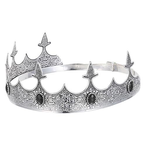 Toyvian Diadema de Rey Barroca para Hombre Ajustable de Metal con Rhinestones Brillantes Tocado Medieval para Cosplay Vikingo Fiesta de Cumpleaños y Eventos Temáticos