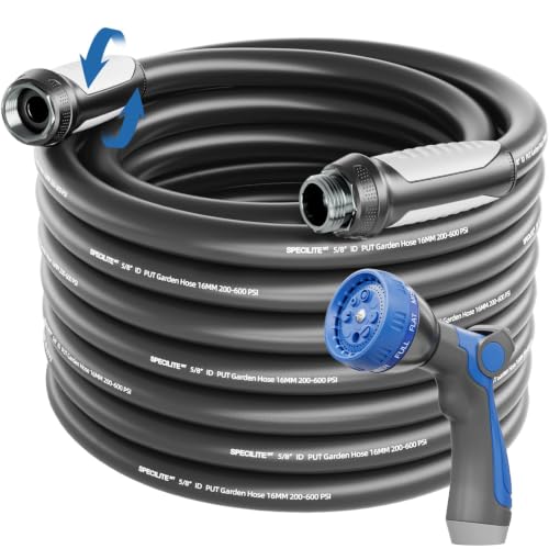 Image of SPECILITE Garden Water Hose 50 ft x 5 /8 inch, Ultra-Lightweight & Easy to Store | Flexible PUT Material, 50% Lighter, Non-Kink, 360 Rotating Grip, Burst 600 PSI, Leak Proof, Rubber Hoses for Outdoor Yard
