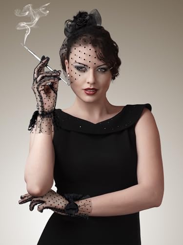 Bencailor Women Lace Gloves Wedding Tea Party Gloves Bow Short Mitten Elegant Accessories for 1920s Opera Funeral2