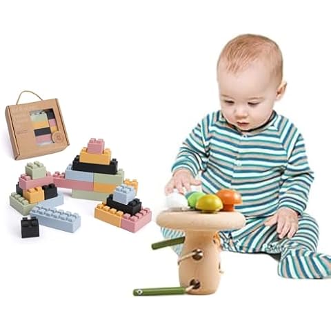 bopoobo Stacking Toys Soft Building Blocks, Silicone Montessori Educational Toy Toddler Sensory Learning, Baby Bath Toys, Girls Boy Gifts for Kids Age 1 2 3 Years Old Cover