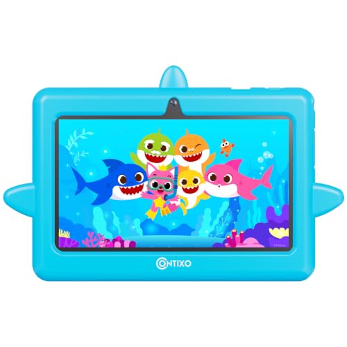 Image of Contixo Baby Shark 7 Inch Kids Tablet, Android 16, 32GB, Ages 3-12, Blue