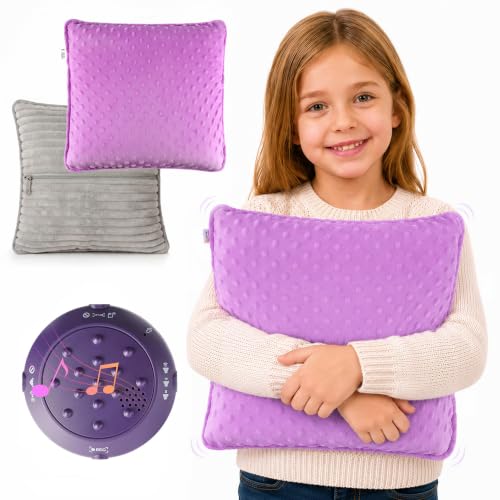 Image of Special Supplies Vibrating Pillow Sensory Pressure Activated for Kids and Adults, 12 inch Plush Minky Soft Cover, Textured Therapy Stimulation Bumps-Vibrations, Music & Voice Recording (Purple)