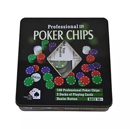 Professionelles Poker-Set, Geschenkbox, 100 Stück, Pokerfeifchen, 2 Spielkarten, 1 Metallschachtel
