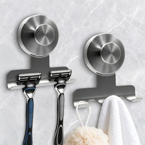 Image of 2026 New Drill-Free Stainless Steel Suction Cup Razor Holder for Shower | Multi-Use | Suction Cup Hooks Razor Holder for Shower, Mirror, Wall, Bathroom, Glass, Hanging Towels - 4 Pack