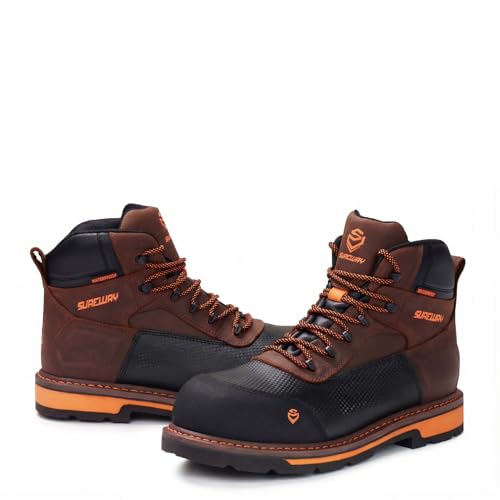 Image of SUREWAY Men's 6 inch Soft /Composite Toe Heavy Duty Waterproof Work Boot GoodyearWelt Oil /Slip Resistant Dual-Density Comfortable Outsole Crazy Horse Leather EH Construction Industrial Safety Work Boots
