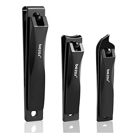 BEZOX Nail Clippers 3 Pcs - Heavy Duty Stainless Steel Straight Toenail Clippers for Thick Fingernail Toenail, Curved Blade Nail Cutters For shape Nail,Slant nail nipper for Trim Nail,Remove Cuticle Cover