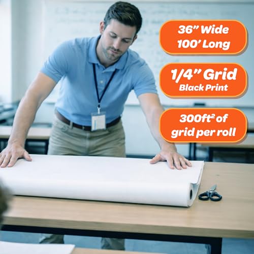 Geyer Instructional 1/4 Inch Graph Paper Roll – 36” x 100’ Black Grid, Large Format Blueprint Paper, 24 lb Bond for Classroom, STEM, Math & Design Projects by Geyer Instructional Products - Image 2