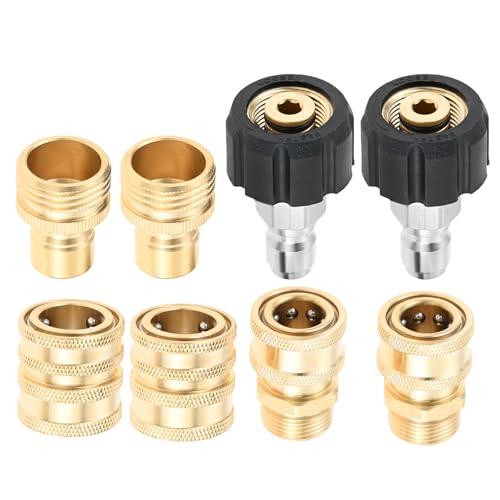 Hicello M22-14mm to 3/8 Inch Quick Connect, 8PCS Pressure Washer Adapter Set, 3/4 to 1/2 Quick Fittings for Power Washer Machines Guns Hoses and Garden Taps 5000 PSI 1 Hicello M22-14mm to 3/8 Inch Quick Connect, 8PCS Pressure Washer Adapter Set, 3/4 to 1/2 Quick Fittings for Power Washer Machines Guns Hoses and Garden Taps 5000 PSI