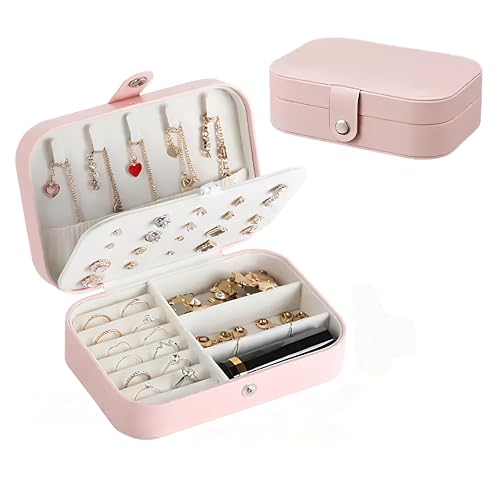 Image of Lazer Accessories Jewellery Organiser PU Leather Zipper Portable Storage Box Case with Dividers Container for Rings, Earrings, Necklace Home Organizer | Baby Pink