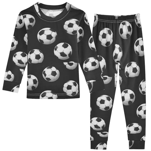 Pigsaly Pajama Set 2 Piece Soccer Balls Black Pajama Sets Long Sleeve Pjs Sleepwear 3T