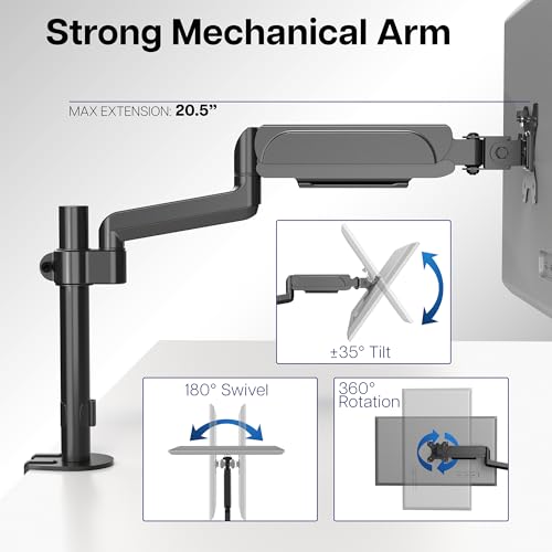 Image of VIVO Single Monitor Arm Mount for 17 to 32 inch Screens - Tension Height Adjustment, Full Articulating Tilt, Swivel, Heavy Duty VESA Stand with Desk C-clamp and Grommet Option STAND-V001K