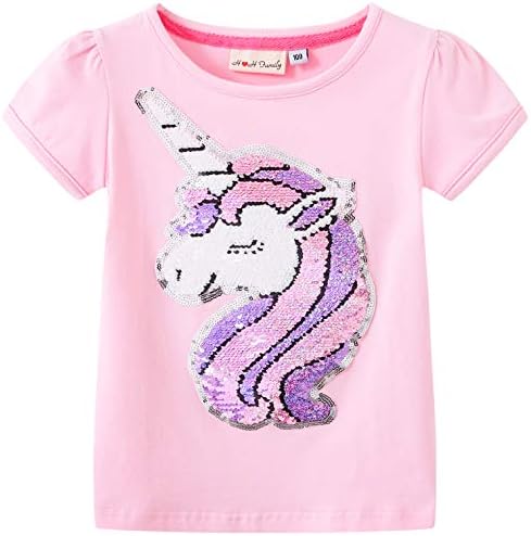 HH Family Flip Sequin Unicorn Shirt Tee for Girls 3-12 Years (5, Aurora Q)
