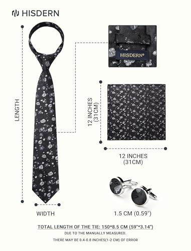 Image of HISDERN Ties for Men Paisley Tie and Pocket Square Cufflinks Set Formal Classic Floral Necktie Handkerchief Wedding Party